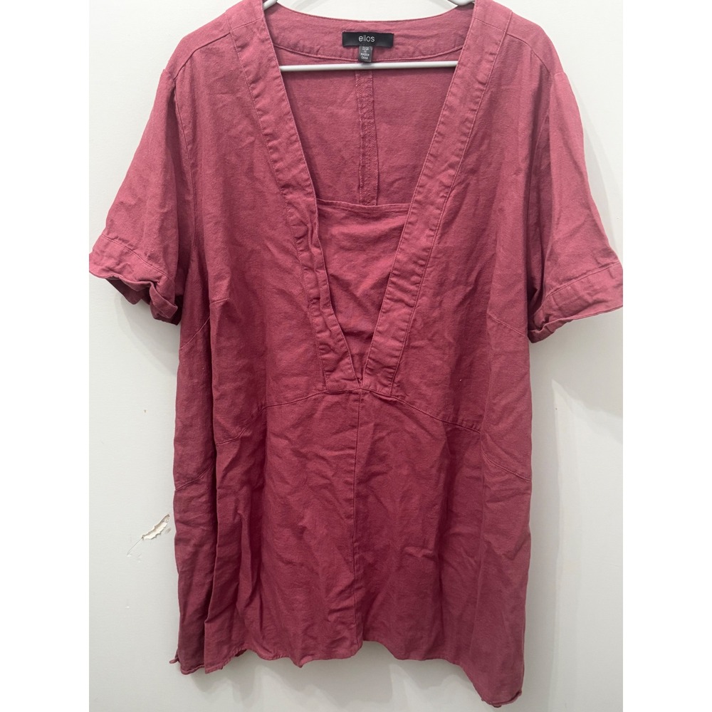 Ellos Mauve Pink Linen Blend V-Neck Short Sleeve Tunic Blouse Plus Size 22/24 1X